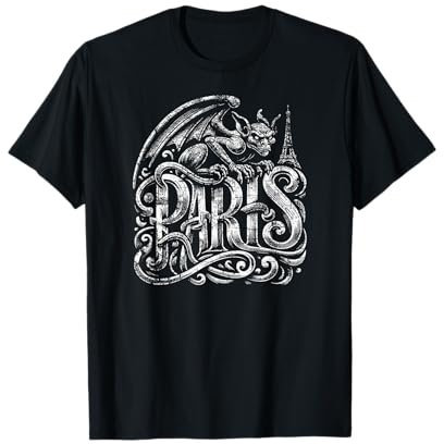Paris Frankreich Wasserspeier Eiffelturm Distressed Print T-Shirt