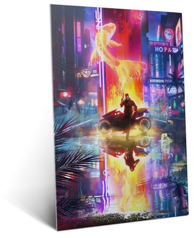 Displate Offiziell Cyberpunk 2077 MetallPoster Magnetische Befestigung Inklusive Lizenziert Bilder Hochwertiges Poster Reflection Male V Poster 67.5 cm x 48 cm