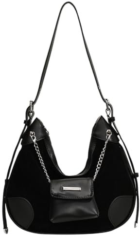 Fiorky Borsa a tracolla da donna in pelle scamosciata Tracolla regolabile Borsa a mezzaluna Borsa con cerniera con borsa hobo multitasche for viaggi di lavoro (Nero)
