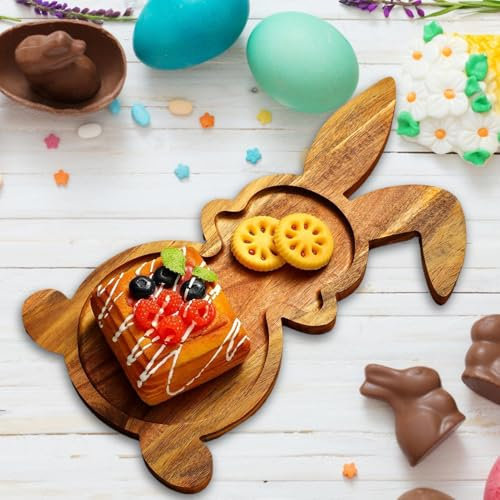 Easter Bunny Plates, 20x35cm Easter Bunny Charcuterie Board, Rabbit Wooden Serving Platter, Wooden Serving Platter Appetizer Tray, Rustic Decorative Bunny Salad Plates Wood Tray For Easter