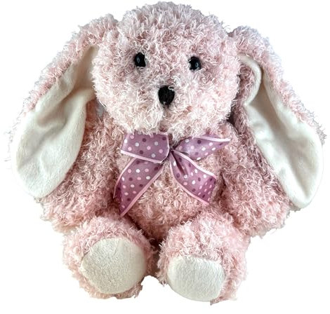 Générique Peluche Doudou Lapin avec Nœud Rose – Douce et Câline – H. 22 cm – Couleur Gris ou Rose – Certifiée CE (Rose)