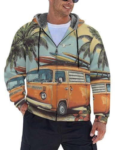 MIATCENRT Kapuzenpullover Für Herren Mit Fleecefutter – Kapuzenpullover Mit Reißverschluss Für Männer Und Teenager, S-6Xl, Warme Oberbekleidung Mit Taschen, Lässiger Beach Van-Sweatshirt-Jacke