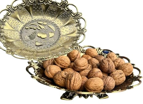 Pintici Obstschale mit Fuß Obstteller Deko Servierschale Messing optik Schale Jugendstil Etagere Vintage Sockel Schüssel
