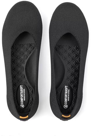 Frank Mully Damen-Ballerinas, breite Ballerinas, Slip-on-Strickschuhe, Bequeme, runde Zehenpartie für Damen