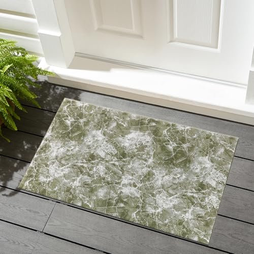 renoazul® Anti-Skid Front Door Mat With Gel Back - Marble Rug - 50 x 80 cm - Green Door Mat - Washable Low Pile Rug, Door Matt - Ideal For Living Room, Entrance And Kitchen Mat.