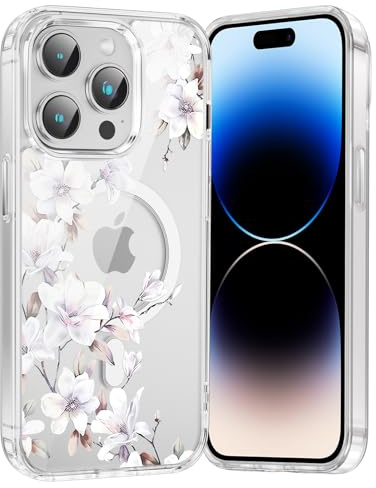 Saqmkil Handyhülle für iPhone 14 Pro Max Hülle für Magsafe Blumen Muster | Aesthetic Bunt Motiv Mädchen Magnetische Case, Transparent Weich Silikon Dünn TPU Stoßfeste Schutzhülle Cover 6,7 02