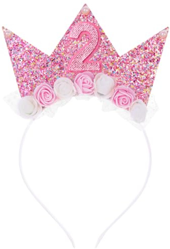 Geburtstagskrone Baby Regenbogen Geburtstag Party Prinzessin Krone Haarband Hut Baby Krone für Kinder Mädchen Partyhüte Deko Geburtstagshut Kindergeburtstag (Rosa 2 Jahr)
