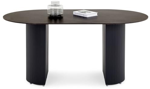 IDIMEX Esstisch Lisandro oval mit Steinplatte 160x90cm, Dunkelgrau/Schwarz – moderner Küchentisch mit robuster Sintersteinplatte und stabilem Metallgestell für stilvolles Esszimmer oder Küche