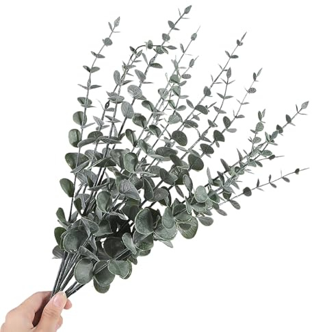 LaresDay 30 Stück Künstliche Eukalyptus Zweige Deko, Dunkelgrüne Kunstpflanzen für Hochzeit/Party/Home Dekoration