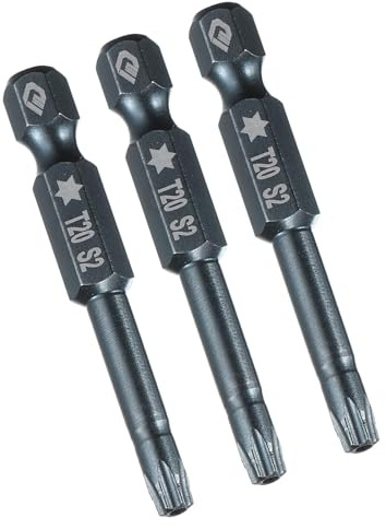 TA-VIGOR 3Pcs T20 Torx Head Screwdriver Bits 1/4 Inch Hex Shank, 50mm Long Magnetic Tamper Proof Star S2 Steel Security Torx Bits with Hole for Impact Driver Drill Bits Hand Tools