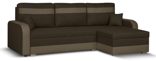 SENTO TRADE Ecksofa mit Schlaffunktion, Bettkasten, L-Form Eckcouch, Schlafsofa, inkl. Hocker, Bonellfederkern, CONDI (braun-Bronze)