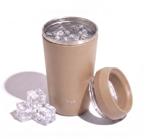 TOPL to Go Coffee Cup – Insulated Travel Coffee Mug with 360° Leak‑Safe Lid, Stainless Steel Coffee Tumbler for Hot/Cold, Spill‑Resistant, BPA‑Free - Almond, 16 oz