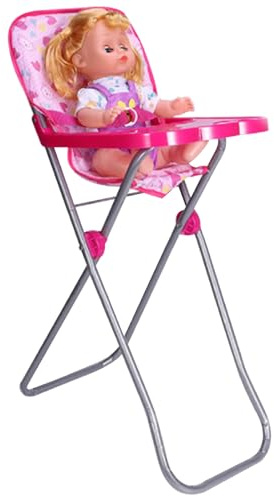 Baby Doll High Chair with Tray Simulation Miniature Adjustable Doll High Chair Foldable Baby Furniture for Pretend Play, No