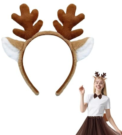 Dinghaole Serre-tête Réglable En Forme De Bois De Cerf Marron Foncé Pour Noël Et Halloween Avec Oreilles De Cerf Réalistes