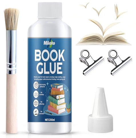 Buchbinderleim, Papierkleber, Buchleim, Bastelkleber Transparent Flüssig mit Pinsel für Papierhandwerk, Reparatur, DIY-Projekte, Notizblock, 200ml, Sèche Transparente et Forte
