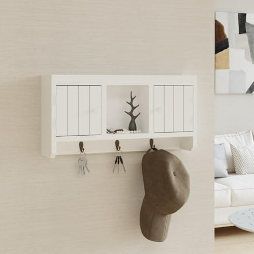 Frdhee Meuble de Rangement avec 3 Crochets, Armoire à Clés Blanc avec Portes et L'étagère, Armoire Chambre pour Cuisine, Salon, Garage, Bureau, 40 X 8,5 X 20 cm