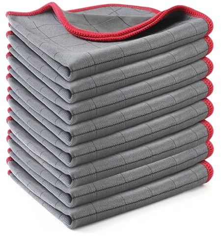 VEGCOO 8 Chiffons en Fibre de Carbone, Chiffon Microfibre sans Trace à Polir, Lingette Essuie Verre pour Vitres, Voiture, Vaisselle,Cuisine (30 x 30 cm) (8 pcs)