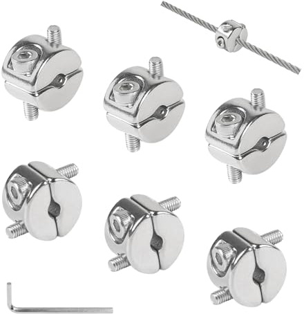 SUPAWAY 6 Pezzi Morsetto smontabile per cavo Ø 4mm Morsetto in acciaio inossidabile V4A Fermaglio di arresto morsetto per cavo 4 mm Fermacavo smontabile Morsetto di fissaggio per cavo con viti