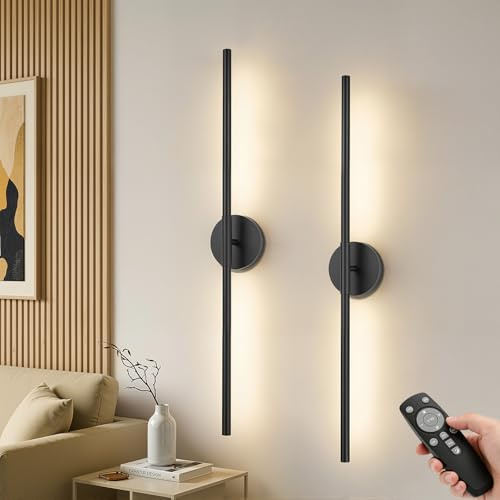 Dehobo 80CM Rechargeable Wall Lights with 8000mAh for Home Decor, 2 Packs | Wall lights Rechargeable No Drilling 360° Adjustable with Remote Control, Battery Wall Lights Dimmable for Living Room
