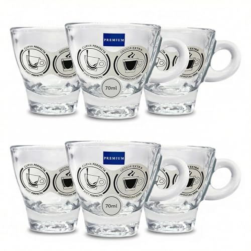 Premium Moments Pack 6 Tazas Espresso 70 ml Cristal Templado Tazas Café Solo y Cortado – Vidrio Grueso Resistente – Aptas Microondas y Lavavajillas – Uso Diario Profesional y Hogar