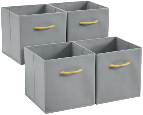 Hibtn Set of 4 Foldable Storage Box, Fabric with Handles Storage Cubes And Cloth Storage Organizer Drawer For Closet And Toys Storage,30 x 30 x 30 cm, Gray