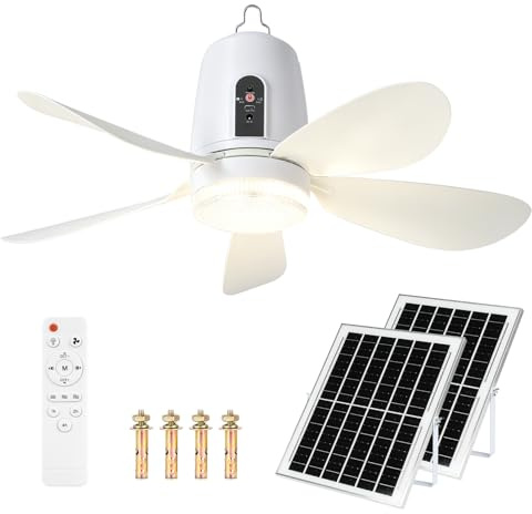 Solar Ventilador de Techo con Luz, Panel Solar 24W, Ventilador 40cm 5 Aspas