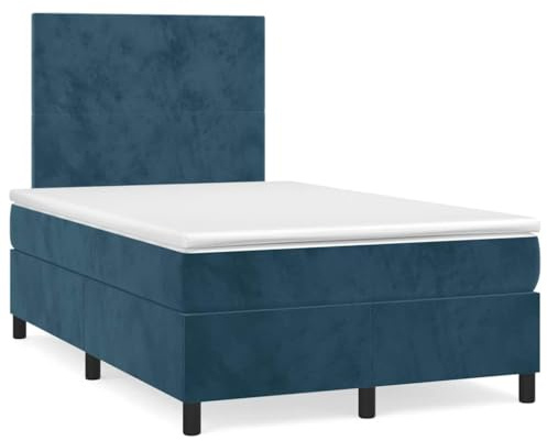 pokgdf Boxspringbett Dunkelblau 120x200 cm mit samtweichem Kopfteil und Taschenfederkernmatratze – Komplettes Boxspringbett Set inklusive Matratze