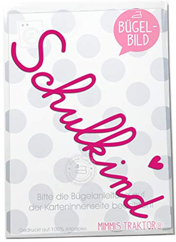 Bügelbild Schulkind mit Herz 15 cm PINK Flockfolie Aufbügler Applikationen Bügelsticker für Stoffe Textilien Kinder zum Aufbügeln Flicken