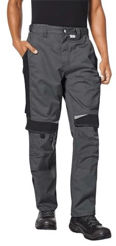 pka BESTWORK Arbeitshose Herren mit Stretch-Bund & Kniepolster-Taschen in Grau/Schwarz Größe 54