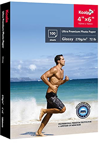 Koala Photo Paper Resin Coated 4x6 In Glossy Photo Printer Paper 72lb | for Inkjet Printer Water Resistant 100 Sheets