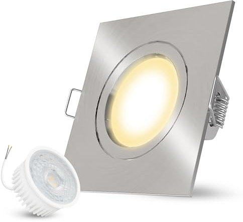 linovum LED Einbaustrahler flach 36mm eckig gebürstet für 230V - mit flachem 4W LED Modul warmweiß - Einbauleuchte Deckenspot