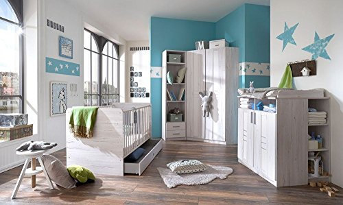 Beauty.Scouts Möbel EXTARA Collection Babyzimmer Set 5-teilg.Lucc III Babymöbel Babyzimmer Kinderzimmer Kindermöbel Kleinkindmöbel Komplettset Babybettchen Wickeltisch Weißeiche NB