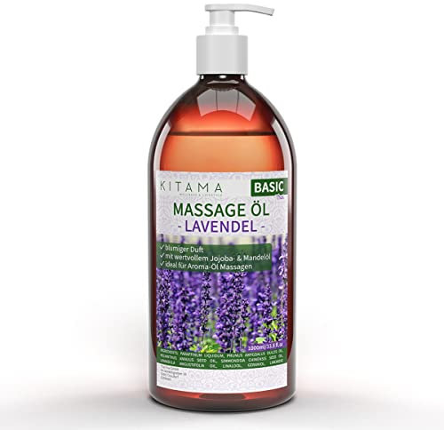 Kitama Massageöl Aroma Lavendel - Körper-Öl für Massagen - Pflegeöl - Aroma-Öl - pflegendes Entspannungs-Öl - 1000ml (1-Liter)