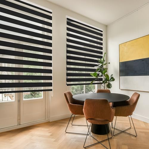 Blindecor Lira doppelrollo - duo rollo tag und nacht Schwarz - 180 x 250 cm (Breite x Länge) | Stoffgröße 177 x 245 cm | Fensterrollo zebra