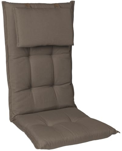 Homeoutfit24 Gartenstuhlauflagen Hochlehner – 3er Set – Extra Dick 8 cm – Mit Kopfpolster – Oeko-TEX – UV-beständig – Taupe – Made in EU – Outdoor Auflagen für Gartenstühle