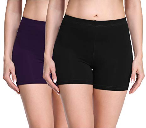 Merry Style Damen Shorts Radlerhose Unterhose Hotpants Kurze Hose Boxershorts aus Viskose 2Pack MS10-283(2Pack Schwarz/Pflaume,M)