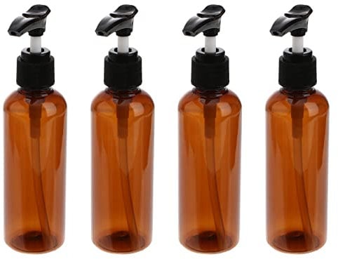 100ml Mini Lotion Storage Bottles Set of 4 Cosmetics Perfume Dispensers Portable Shampoo Holders Containers for Travel Trip Outdoor (Black Press Pump, Brown Bottle)