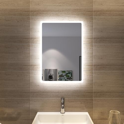 SONNI Badspiegel mit Beleuchtung 60x40 cm LED Badspiegel Wandschalter Badezimmerspiegel Wandspiegel Lichtspiegel IP44
