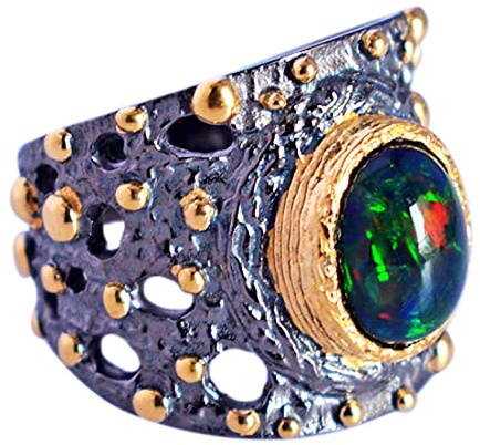 Schwarzer Opal Edelstein 925 Sterling Silber Ring fabelhafter, handgefertigter Schmuck, Geschenk für Sie FSJ-5867