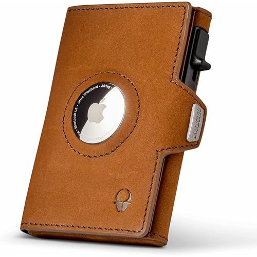 DONBOLSO Geldbörse Herren mit AirTag Hülle Wallet Air - 9x7 cm Leder Slim Wallet mit RFID-Schutz und Kartenfächern - Kompakte Größe für Alltag und Reisen - Vintage Braun