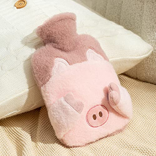 Wärmeflasche Rosa Süßes Schwein Wärmflasche Bettflasche Mit Bezug Flauschig Groß Gemütliches für Erwachsene Kinder Baby Weichem Weiches Plüsch Geschenke für Frauen 1000ML