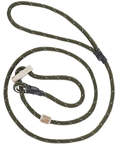 Hundeleine mit Halsband 6mm | Moxonleine Retrieverleine Agilityleine | Mit Zugbegrenzung, Zugstopp aus Hirschhorn | Verschiedene Längen | Verschiedene Farben3 (Oliv-reflektierend, 130 cm)