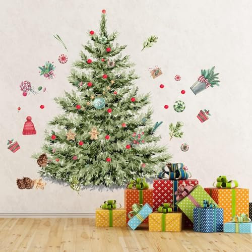 Adesivo da parete con albero di Natale grande, 150 x 119 cm, adesivo da parete rimovibile per bagno, camera da letto, soggiorno, ufficio, decorazione per la casa