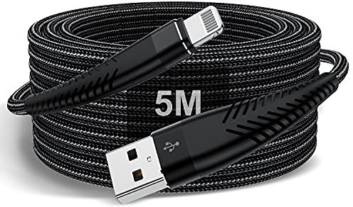 Extra Long iPhone Charger Cable 16ft/5M, Apple MFi Certified Lightning Cable 15ft, Fast Charging Nylon Braided Charging Cord for Apple iPhone 14 Pro Max/14/13Pro/12 Mini/11/X/XS/XR/8 Plus/7/6/5/iPad