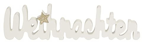 Posiwio dekorativer Schriftzug Weihnachten Holz weiß mit goldenem Glitzersternchen ca. 30 x 2,5 x 8 cm hoch