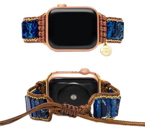 Cape Diablo Azur-Lapislazuli-Smartwatch-Armband – echtes Energie-Kristall-Armband – Heilung und Balancing, Kristall-Chakra-Stein, Perlen-Uhrenarmband – für Apple Modelle 4, 5, 8, SE – 38 mm – 45 mm