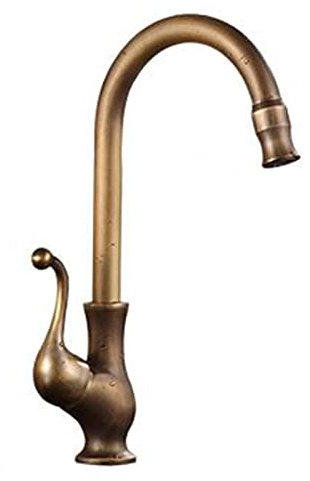 BiaoTeng Retro Vintage Kitchen Faucet, Brass, 1 Hole with Hose, Antique Finish