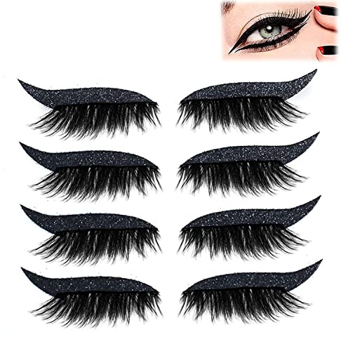 4 Paia Ciglia Finte Ciglia Eyeliner Adesivo con Glitter, Riutilizzabile Colorato Bellezza Moda Linea Palpebra Adesivo Kit Estensione Ciglia, Ciglia Finte Occhi Naturali for Trucco Donna ( Color : 4Pai