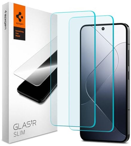 Spigen Glas.tR Slim Schutzfolie kompatibel mit Xiaomi 14, Xiaomi 13, 2 Stück, Kratzfest, 9H Härte Folie