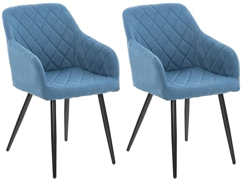 CLP 2er Set Esszimmerstuhl Shila I Bezug Stoff Oder Samt I Polsterstuhl mit Armlehnen, Farbe:blau, Material:Stoff
